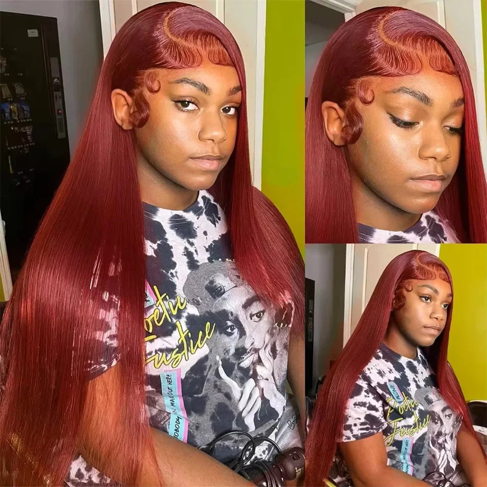 40 Inch Burgundy Brazilian Human Hair Lace Wigs 13X6 Frontal Lace Red 99J Bone Straight Wigs 13x4 HD Lace Highlight Colored Wigs