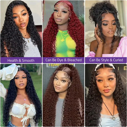 40 Inch Deep Wave Lace Wig 13x6 HD Lace Front Human Hair Wig 5x5 Glueless Lace 200 Density Black Curly Wig and 360 Full Lace Wig