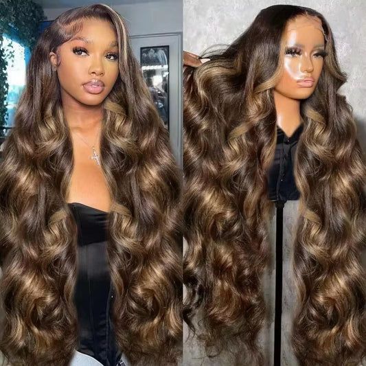 P4/27 Body Wave Highlight Lace Wig 100% Original Human Hair 13X6 HD Lace Frontal Wig 220 Density 13x4 Transparent Front Lace Wig