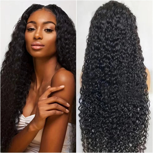 40 Inch Deep Curly 100% Pre-plucked Brazilian Human Hair Wigs 5x5 Glueless Lace 200 Density Natural Black Wigs 360 Full Lace Wig