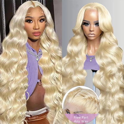 613 Honey Blonde Human Hair Wig,13x6 HD Lace Frontal, 200% Density, Body Wave Style, 13x4 Transparent Lace Front Wig for Women.