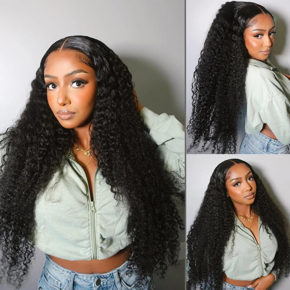 18-40 Inch Black Deep Wave Curly Lace Frontal Wigs 13x6 HD Lace Frontal Wig 100% Brazilian Human Hair Wig 220% Density For Women