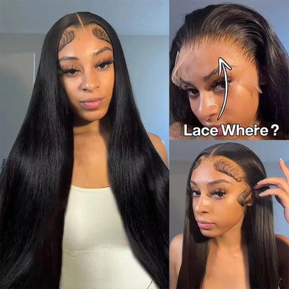 100% Brazilian Human Hair Natural Black Wigs 13x6 Transparent Lace Bone Straight Wig 40 Inch 13x6 HD Lace Frontal Wigs For Women