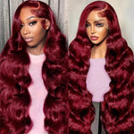 13x6 HD Lace Front Human Hair WigS,#99J Burgundy Pre-plucked Body Wave Human Hair 13x4 Transparent Lace Frontal Wigs For Women.