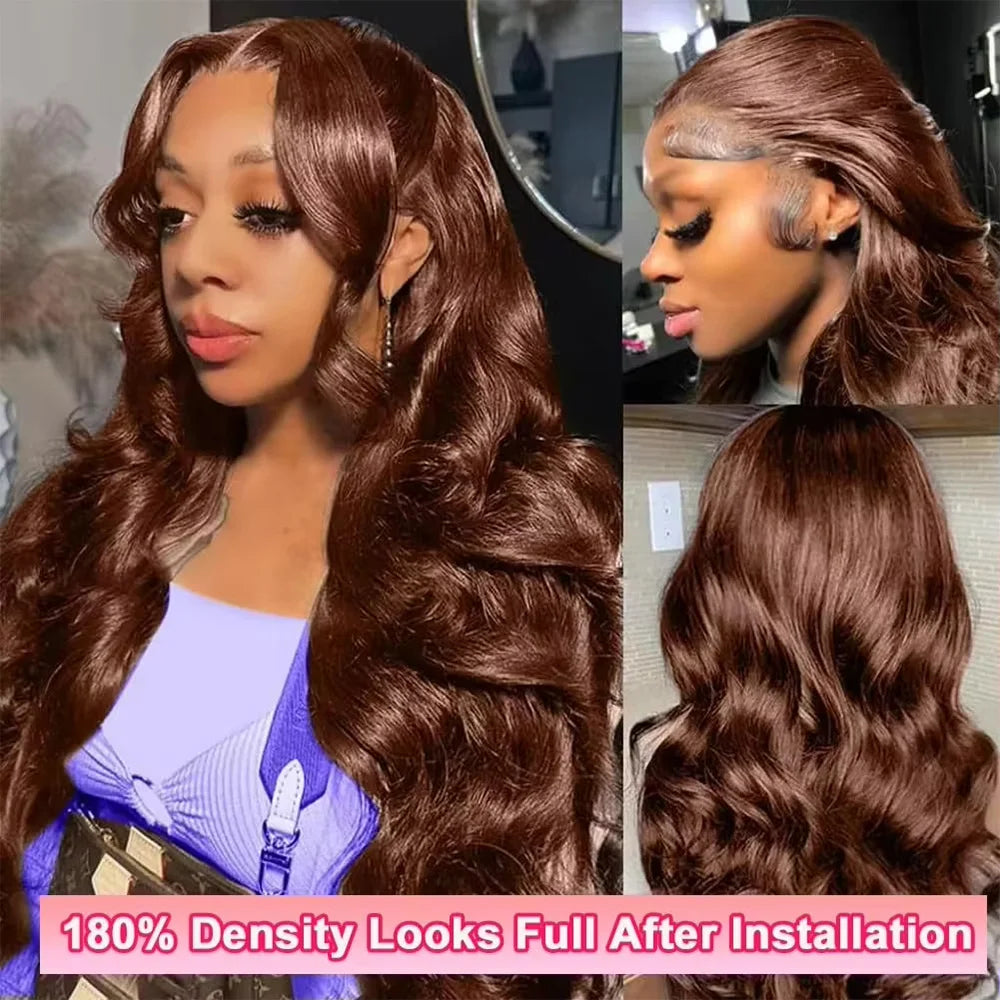 13x6 Chocolate Brown Color Front Lace Wig 40 Inch Body Wave Lace Frontal Wigs 100% Pre-plucked Human Hair 13x4 HD Front Lace Wig