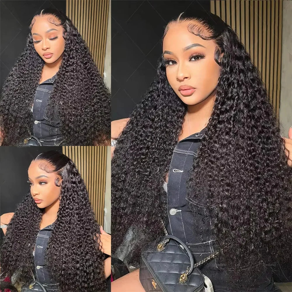 200 Density Black Hair Lace Wig 13x6 Transparent Frontal Lace Deep Wave Wig 360 Full Lace 40 Inch Wig 100% Human Hair On Selling