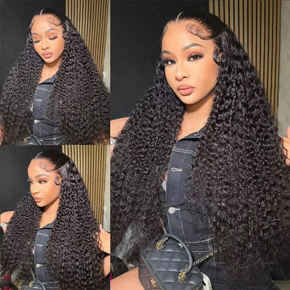 200 Density Black Hair Lace Wig 13x6 Transparent Frontal Lace Deep Wave Wig 360 Full Lace 40 Inch Wig 100% Human Hair On Selling