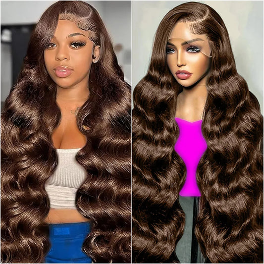Chocolate Brown Body Wave Wig 13x6 HD Lace Front Wigs 13x4 Transparent Lace Frontal Colored Wig 100% Pre-Plucked Human Hair Wigs
