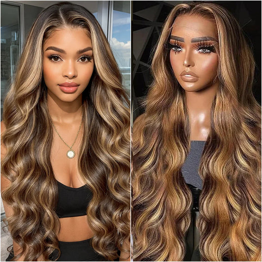 200 Density 13x4 and 13x6 HD Lace Frontal Human Hair Wig 4/27 Highlight Colored Lace Front Body Wave Wig 36 Inch Brazilian Hair