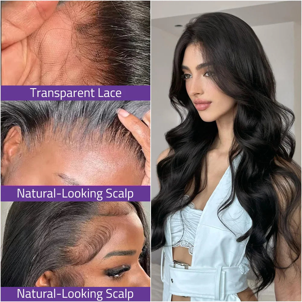 13x6 HD Front Lace Human Hair Wig 200 Density Black Body Wave 100% Human Hair Lace Wig 13x4 Front Lace 360 Full Lace 40 Inch Wig