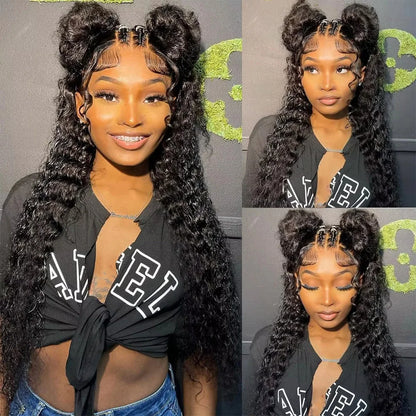220 Density Black Deep Wave Wig 13x4 HD Lace Frontal Brazilian Human Hair Wig Curly Wave 13x6 Lace Frontal 40 Inch Wig For Women