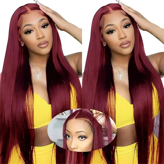 13x6 HD Lace Wig Human Hair Wig 99J Straight Colored Lace wig 200 Density Transparent Pre Plucked Lace Frontal Human Hair Wigs