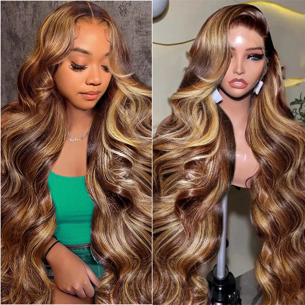 4/27 Body Wave Lace Front Wig 13x6 HD Transparent Lace 13x4 Highlight Lace Wig Human Hair Honey Blonde 200% Density For Woman.