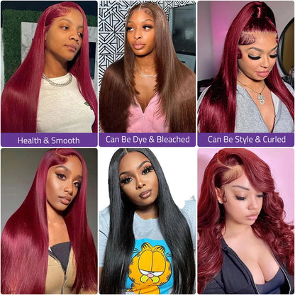 40 Inch Burgundy 99J Color Bone Straight Wig 13x6 HD Frontal Lace 220Density Wig 13x4 Lace Frontal 100% Human Hair Wig For Women