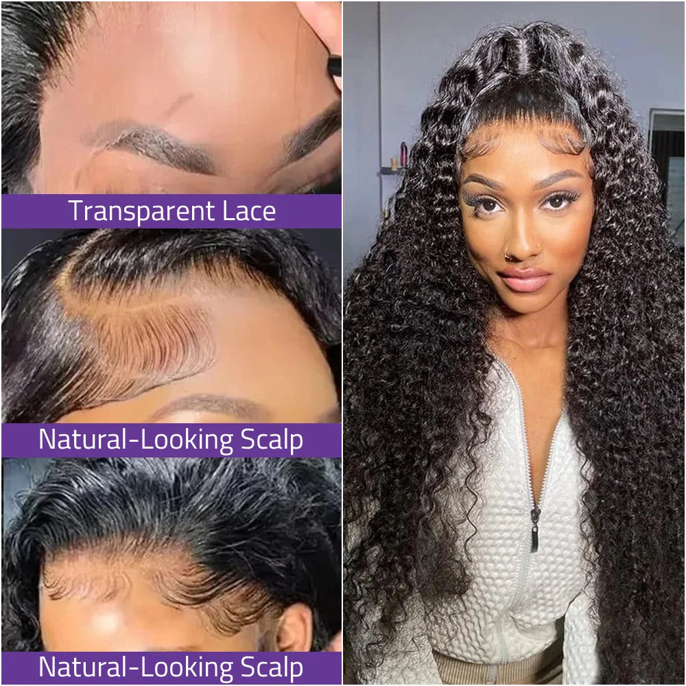 220 Density Black Deep Wave Wig 13x4 HD Lace Frontal Brazilian Human Hair Wig Curly Wave 13x6 Lace Frontal 40 Inch Wig For Women
