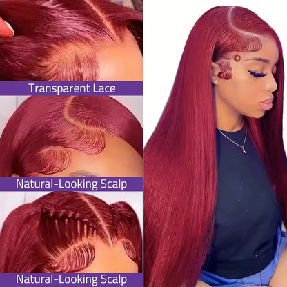 40 Inch Burgundy Brazilian Human Hair Lace Wigs 13X6 Frontal Lace Red 99J Bone Straight Wigs 13x4 HD Lace Highlight Colored Wigs