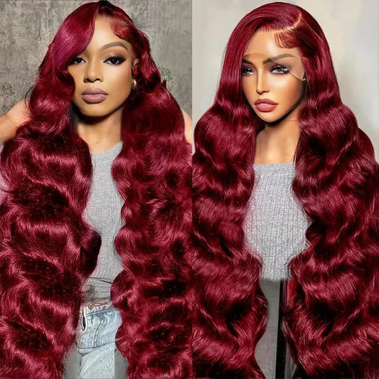 99J Burgundy 13x4 HD Frontal Lace Body Wave Wig 13x6 Transparent Lace Frontal 220Density Wig 100% Brazilian Human Hair For Women