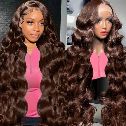 40Inch Chocolate Brown Body Wave Lace Wig 13x4 HD Lace Front Brazilian Human Hair Wig 13x6 Transparent Lace Front 200Density Wig