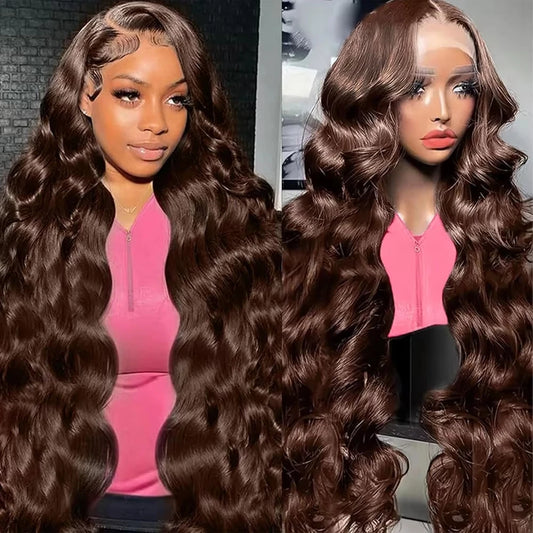 40Inch Chocolate Brown Body Wave Lace Wig 13x4 HD Lace Front Brazilian Human Hair Wig 13x6 Transparent Lace Front 200Density Wig