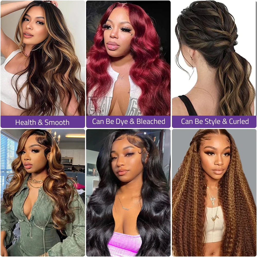 4/27 Highlight Body Wave Wig 36 Inch Brazilian Human Hair Lace Wig 13x6 Hd Transparent  Lace Front Wig 200 Density   For Women .