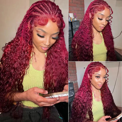 99J Burgundy Human Hair Lace Wig 13x6 Front HD Lace Deep Wave Wig 13x4 Transparent Lace Red Wine color Wig 18-40 Inch For Women