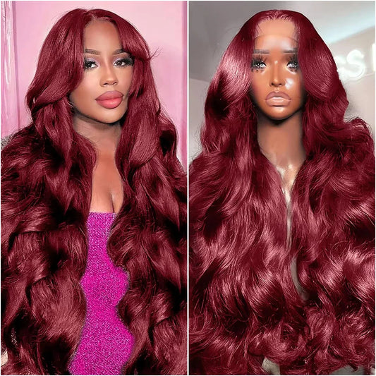 18-40 Inch Body Wave Burgundy 99J Lace Frontal Wigs 13x4 13x6 HD Lace Frontal Wigs 100% Pre-Plucked Human Hair Red Colored Wigs