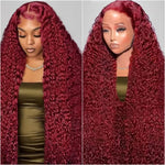 99J Burgundy Human Hair Lace Wig 13x6 Front HD Lace Deep Wave Wig 13x4 Transparent Lace Red Wine color Wig 18-40 Inch For Women
