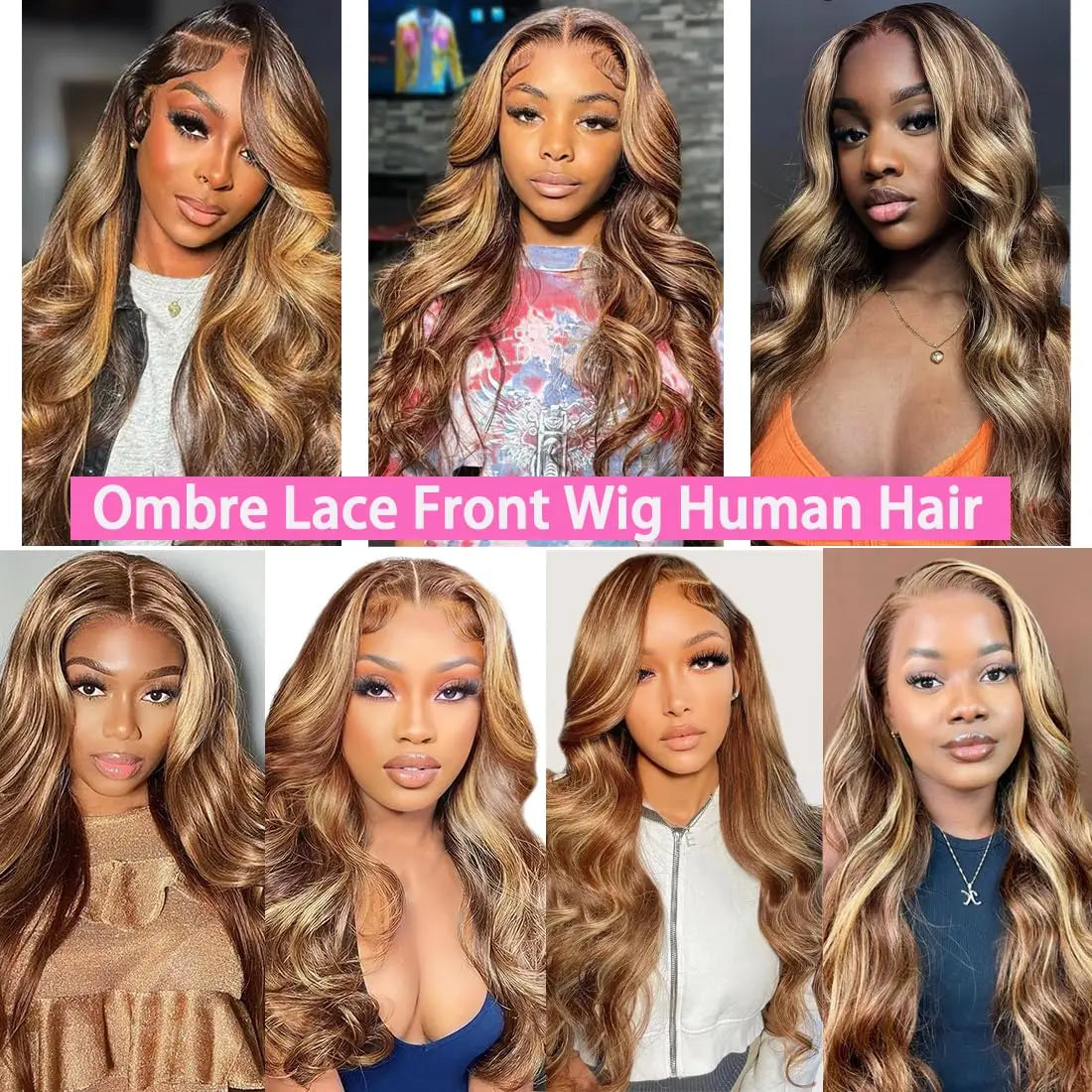 P4/27 Highlight Ombre Wig Human Hair Body Wave HD Transparent Lace Front Wigs Human Hair 200% Density Wigs Pre Plucked For Women