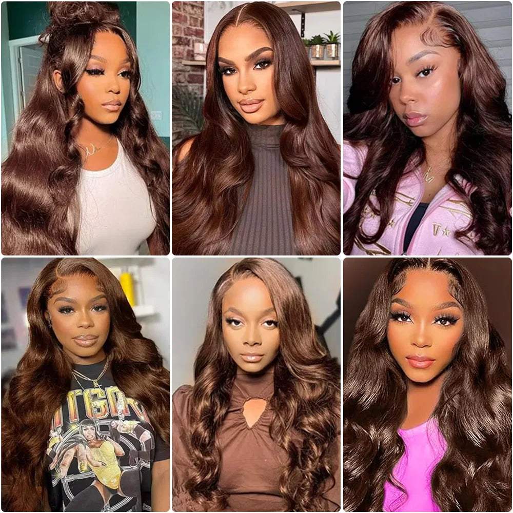 36 Inch Chocolate Brown Body Wave HD Lace Front Human Hair Wig Brazilian 13x6 Lace Frontal Wigs Preplucked for Women 200 Density