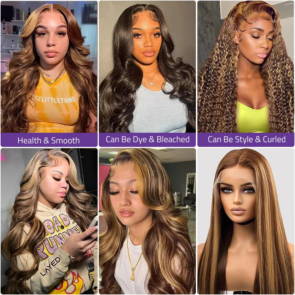 P4/27 Body Wave Blonde Brown Wig 100% Human-Hair 13x4 Transparent Lace Wig13x6 Hd Lace Fronta Wig 36 Inch PrePlucked Wig On Sale
