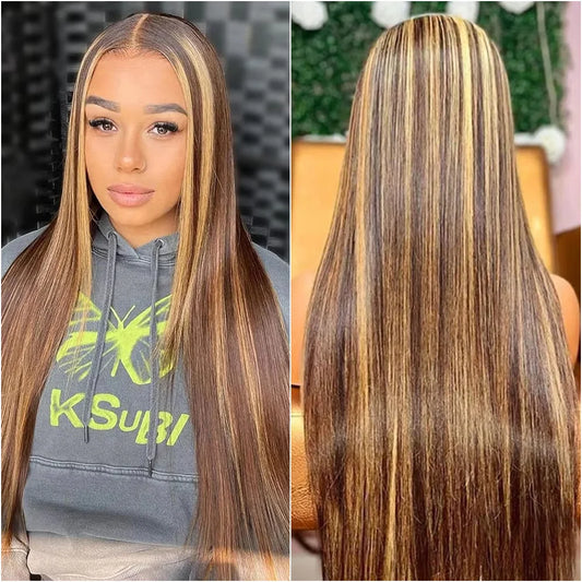220 Density 4/27 Highlight Straight Wig 13x6 HD Lace Wig 100% Brazilian Human Hair 13x4 Transparent Lace Honey Blonde Color Wigs