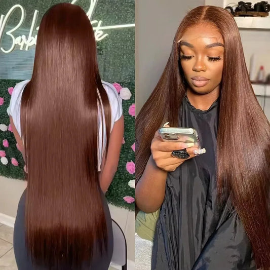 13x6 HD Chocolate Lace Front Wig #4 Brown Colored Straight Human Hair Wigs For Women 200 Density 36 Inch 13x4 Lace Frontal Wigs