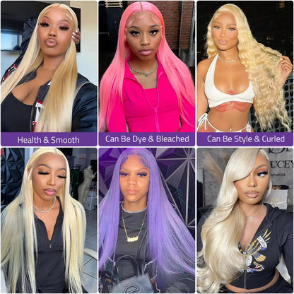 613 Honey Blonde Color Wig 40 Inch Brazilian Remy Hair Bone Straight Wig 13x4 and 13x6 HD Frontal Lace Wig 220 Density For Women