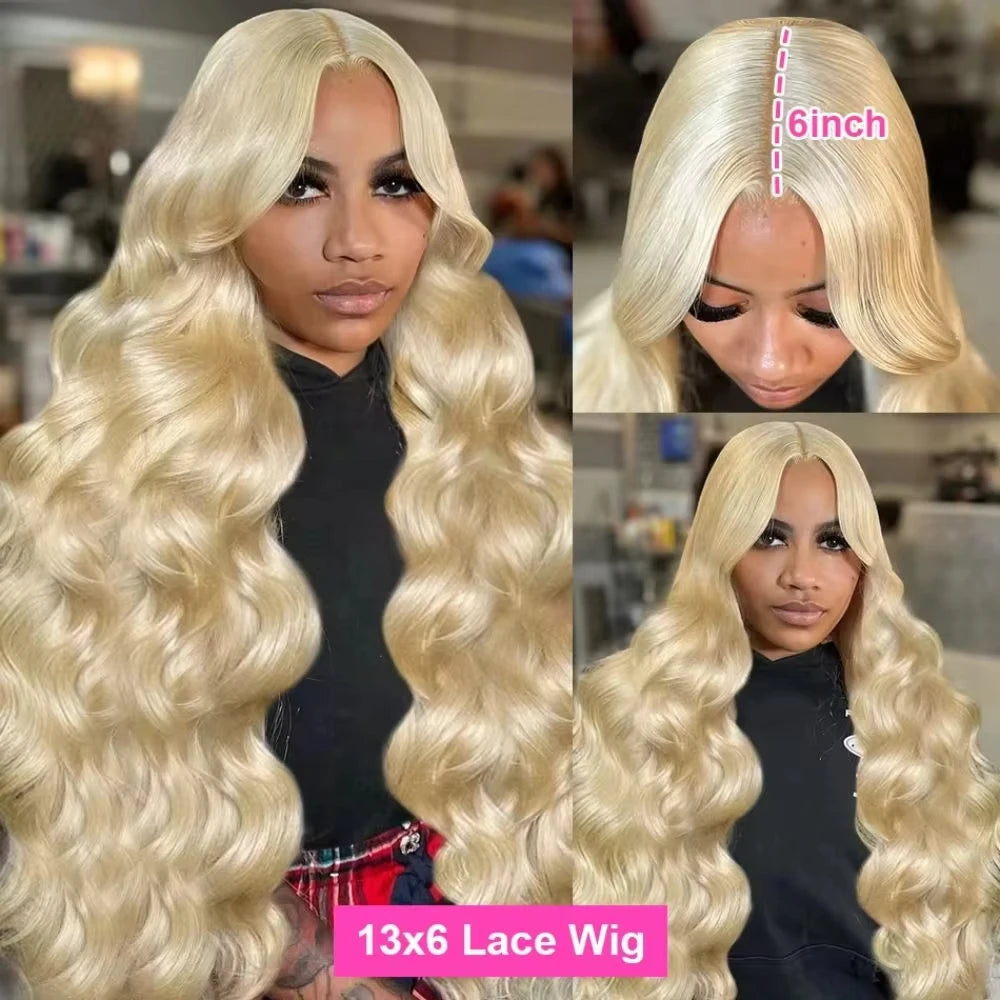 200 Density 613 Body Wave Frontal Wig 13x6 Human Hair Lace Wig,Blonde Hair Lace Front Wig 13x4 Transparent Pre-Plucked Lace Wig.