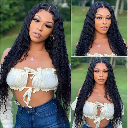 200% Density Deep Curly Wigs 13x6 HD Lace Frontal 100% Human Hair Wig 18-40 Inch Deep Wave 5x5 Glueless Lace Black Wig For Women