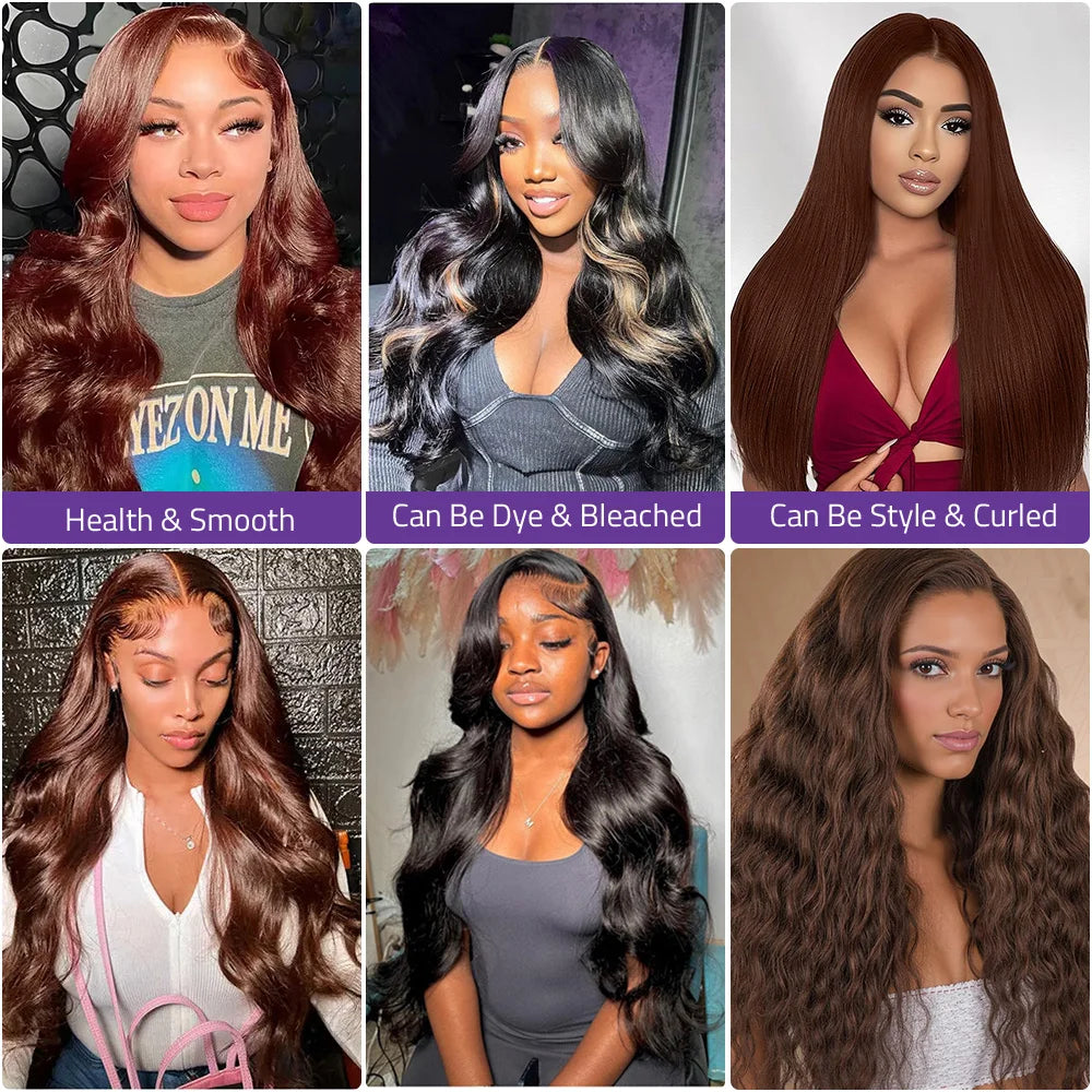 HD Chocolate Brown 13x4 Body Wave Lace Front Wig 13x6 Lace Frontal Wigs For Women 100% Brazilian Remy Human Hair Wig Pre Plucked