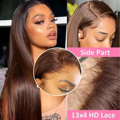 Chocolate Brown Straight Lace Front Wigs 13x6 HD Transparent Lace Frontal Wig Pre Plucked Remy 13x4 Brazilian Human Hair Wigs