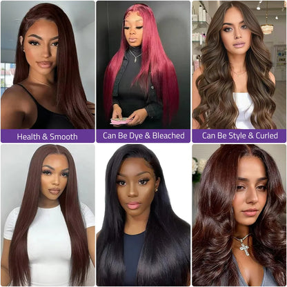 13x6 HD Lace Frontal Chocolate Brown Bone Straight Wig 13x4 Transparent Lace Front Pre-Plucked 40 Inch Human Hair Wigs For Women