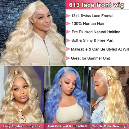 13x6 613 Lace Front Wig Human Hair Body Wave Lace Front Wigs Human Hair 220% Density HD Lace Frontal Wigs Human Hair Pre Plucked