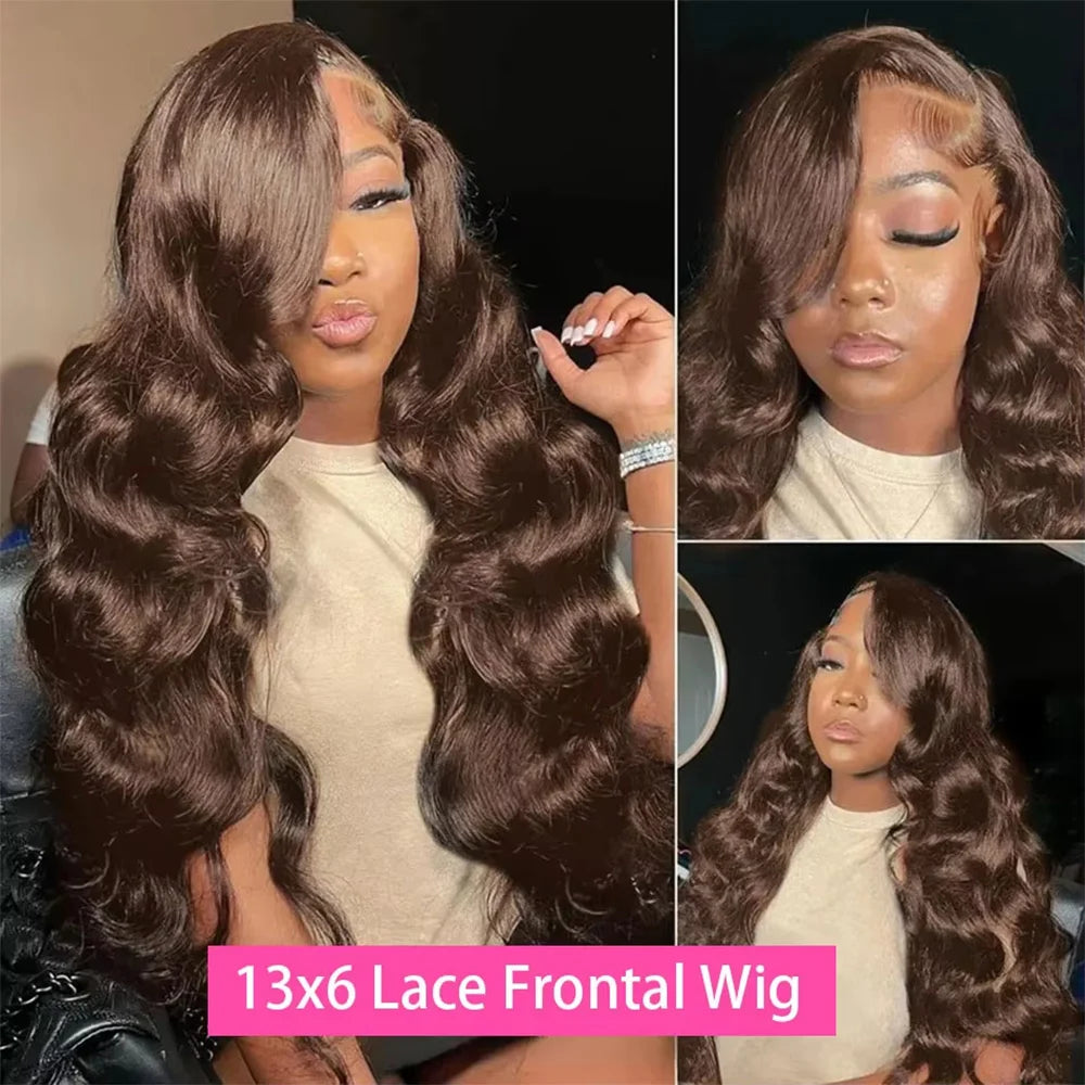Chocolate Brown Front Lace Wig 13x6 Transparent Lace Front Wig Body Wave Colored 100%  Human Hair Wig 220 Density 13x4 Lace Wigs