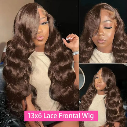 Chocolate Brown Front Lace Wig 13x6 Transparent Lace Front Wig Body Wave Colored 100%  Human Hair Wig 220 Density 13x4 Lace Wigs