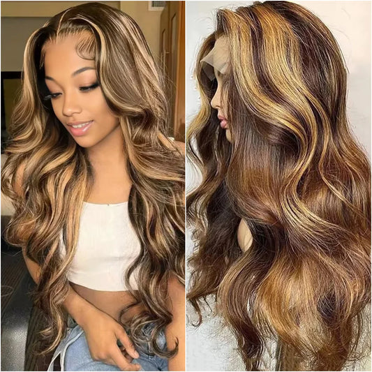 36 Inches Highlight Wigs Body Wave 13x4 HD Lace Front Wigs 100% Human Hair 4/27 Honey Blonde Colored Lace Frontal Wig For Women.