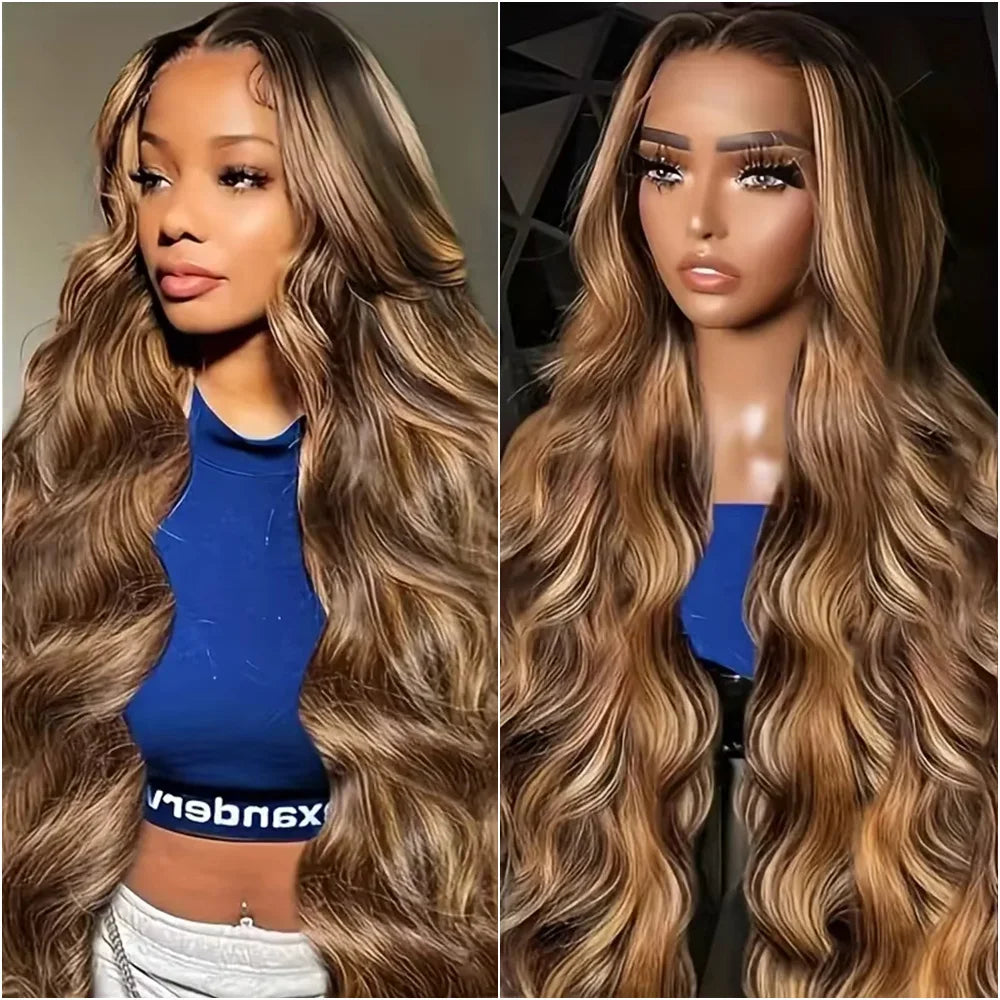 200 Density Transparent Lace Front Wig Brazilian Human Hair High light P4/27 Body Wave Color Wig For Women 13x6 Lace Frontal Wig