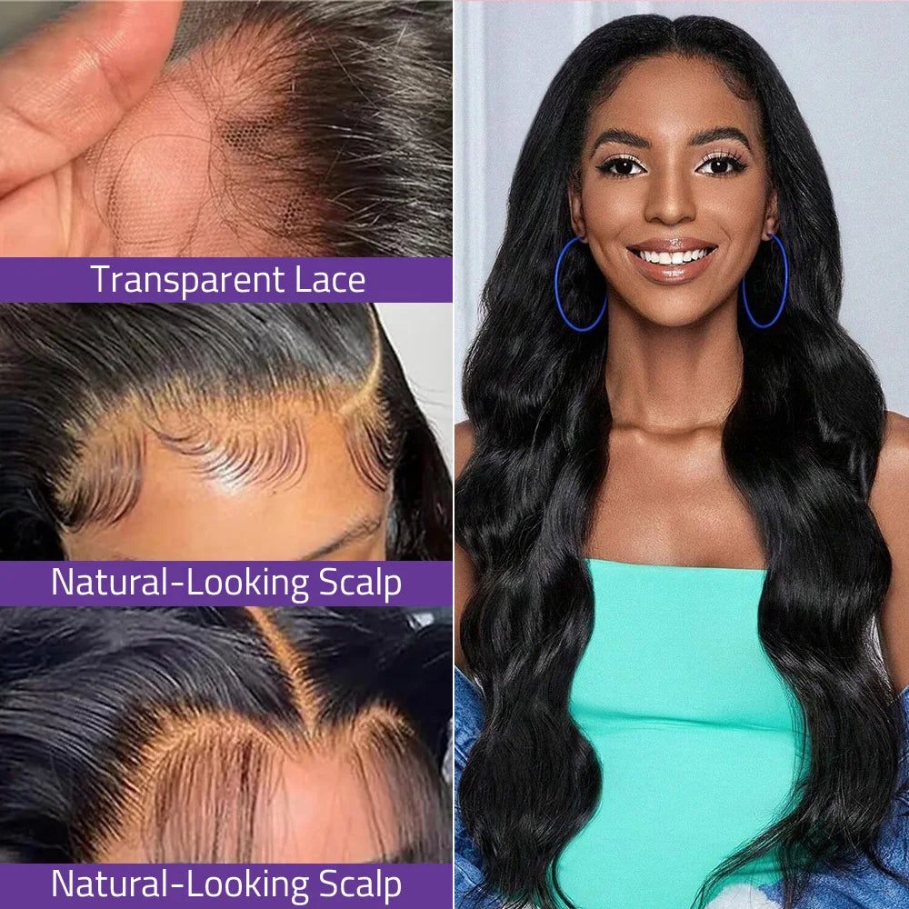 HD Transparent 13x4 13x6 Lace Body Wave Natural Black Wig Pre-Plucked 360 Lace Frontal Wig Human Hair Wigs For Women 5x5 Wig .