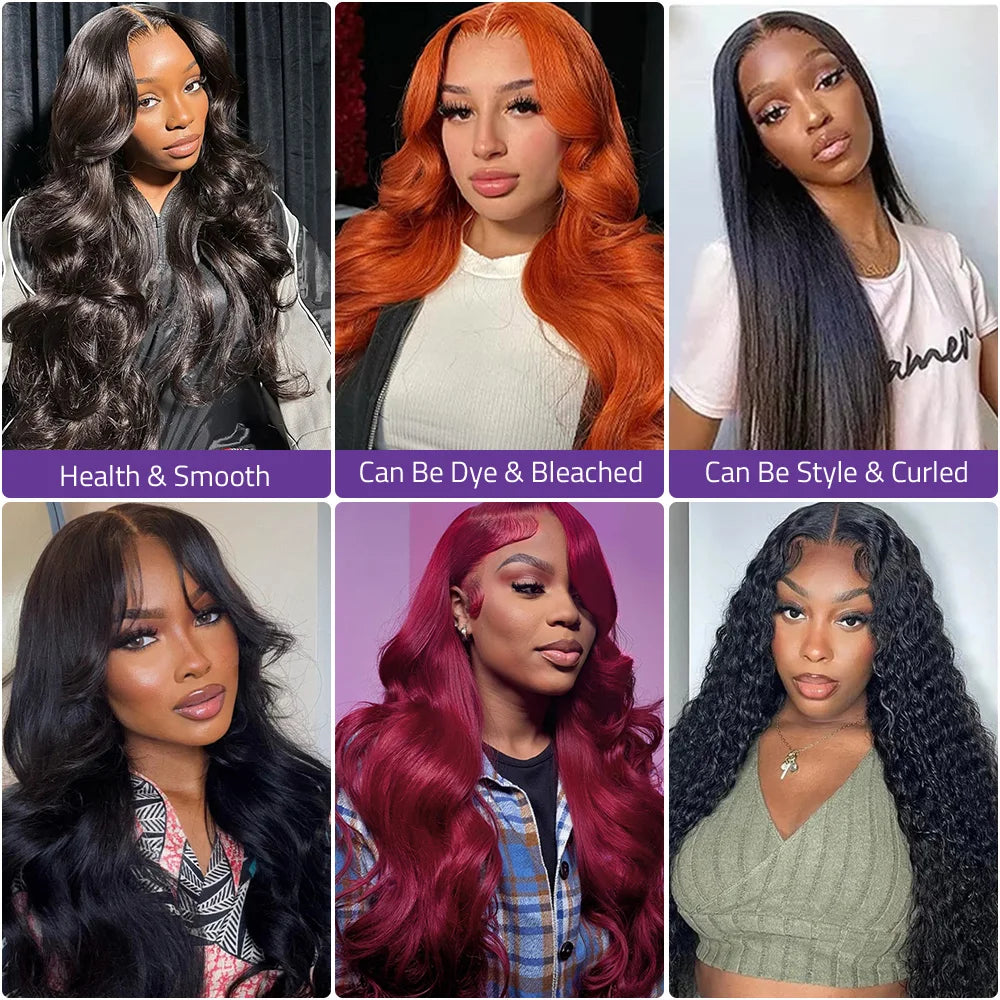 100% Brazilian Human Hair 18-40 Inch Black Body Wave Wigs 13x4 HD Lace Front Wigs 13x6 Transparent Lace Frontal Pre-Plucked Wigs