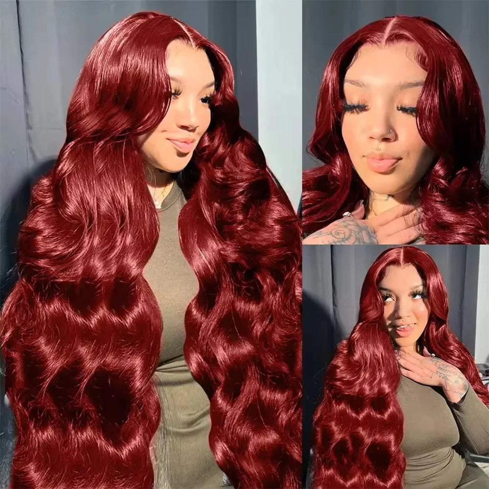 200 Density Body Wave 99j Burgundy 13x6 HD Front Lace Wig For Women 18-40 Inch Brazilian Human Hair 13x4 Lace Front Wig On Sale
