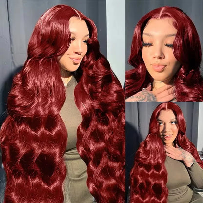 200 Density Body Wave 99j Burgundy 13x6 HD Front Lace Wig For Women 18-40 Inch Brazilian Human Hair 13x4 Lace Front Wig On Sale
