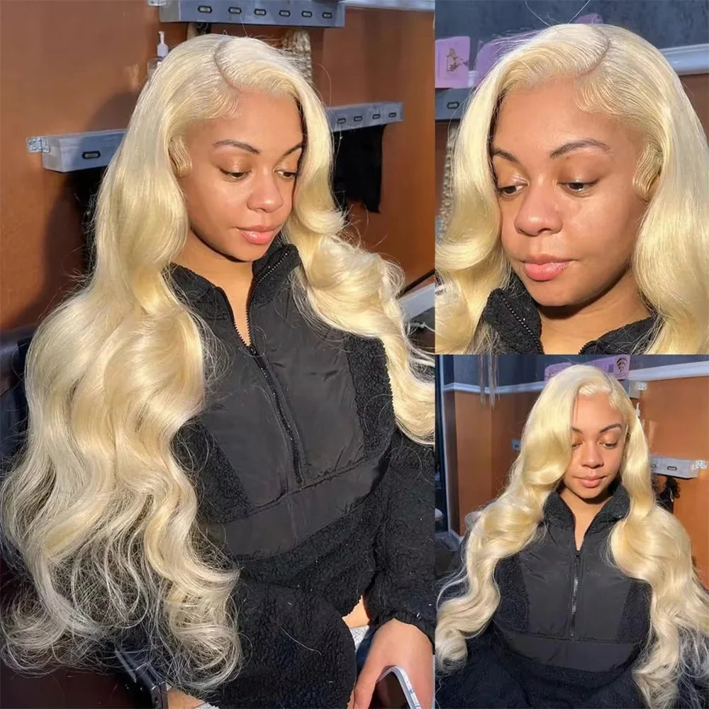 613 Honey Blonde Human Hair Wig,13x6 HD Lace Frontal, 200% Density, Body Wave Style, 13x4 Transparent Lace Front Wig for Women.