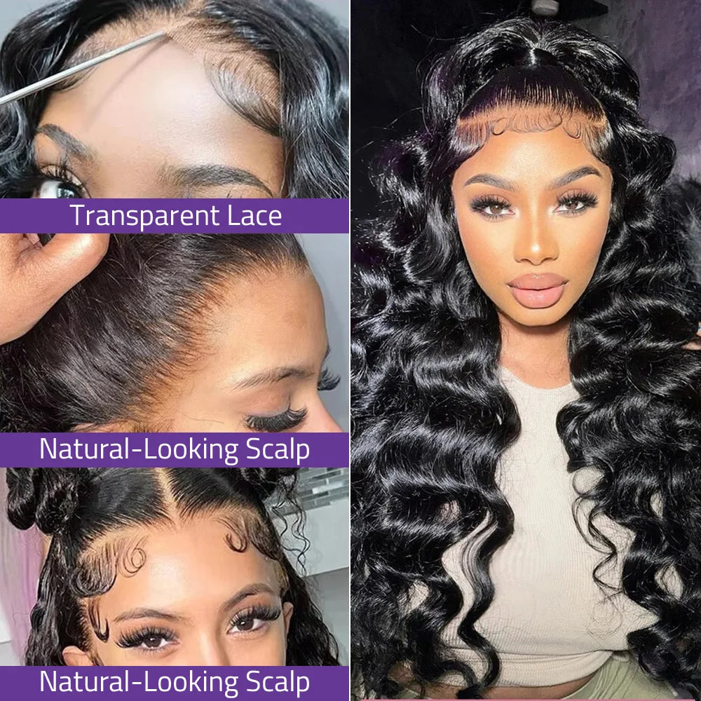 200 Density Black Body Wave Wig 13x4 Transparent Lace Front Pre-Plucked 100% Human Hair Wig 13x6 HD Lace Frontal 18-40 Inch Wig
