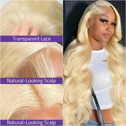 613 Honey Blonde Human Hair Wig,13x6 HD Lace Frontal, 200% Density, Body Wave Style, 13x4 Transparent Lace Front Wig for Women.